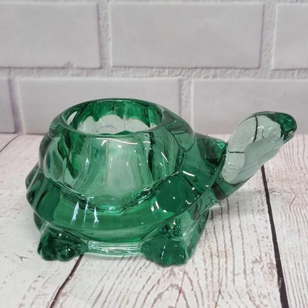 Indiana Glass Green Turtle Tea Light Candle Holder Votive MADE IN USA